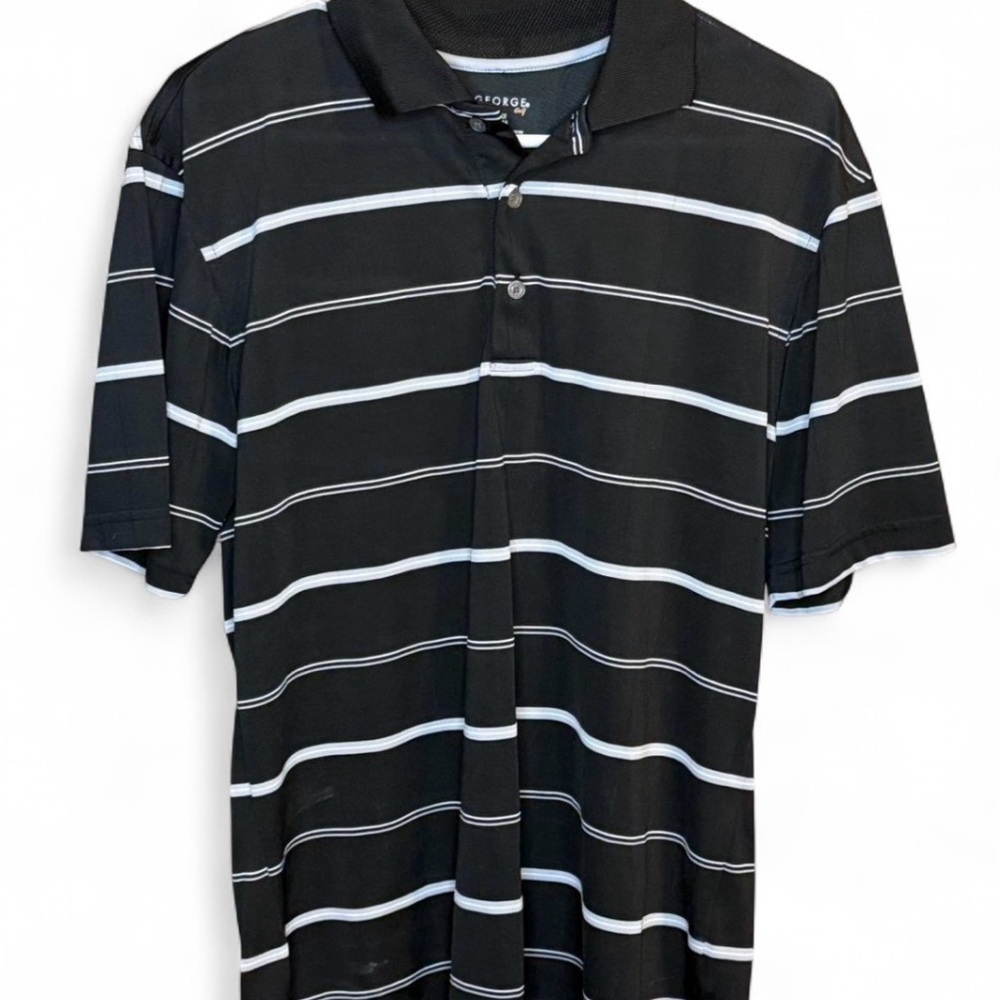 George Golf Black Striped Polo Shirt Moisture Wicking Men’s Small